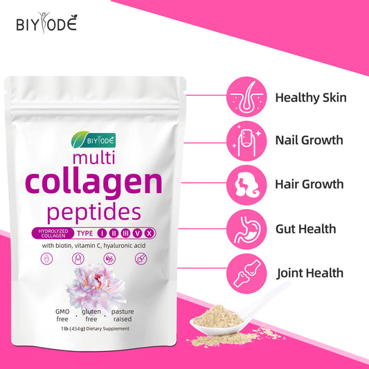 BIYODE Multi Collagen Peptides | 5 Collagen Types with Biotin for Radiant Skin, Hair & Joint Support