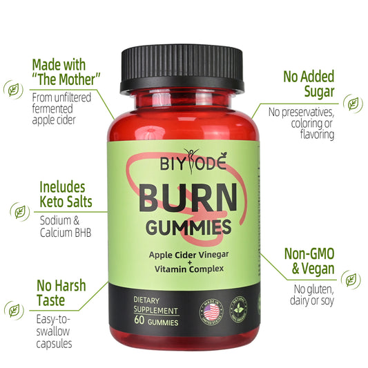 BIYODE Burn Gummies | Keto ACV Gummies with The Mother & BHB Salts for Metabolism Support | Vegan, Non-GMO, 60 Count