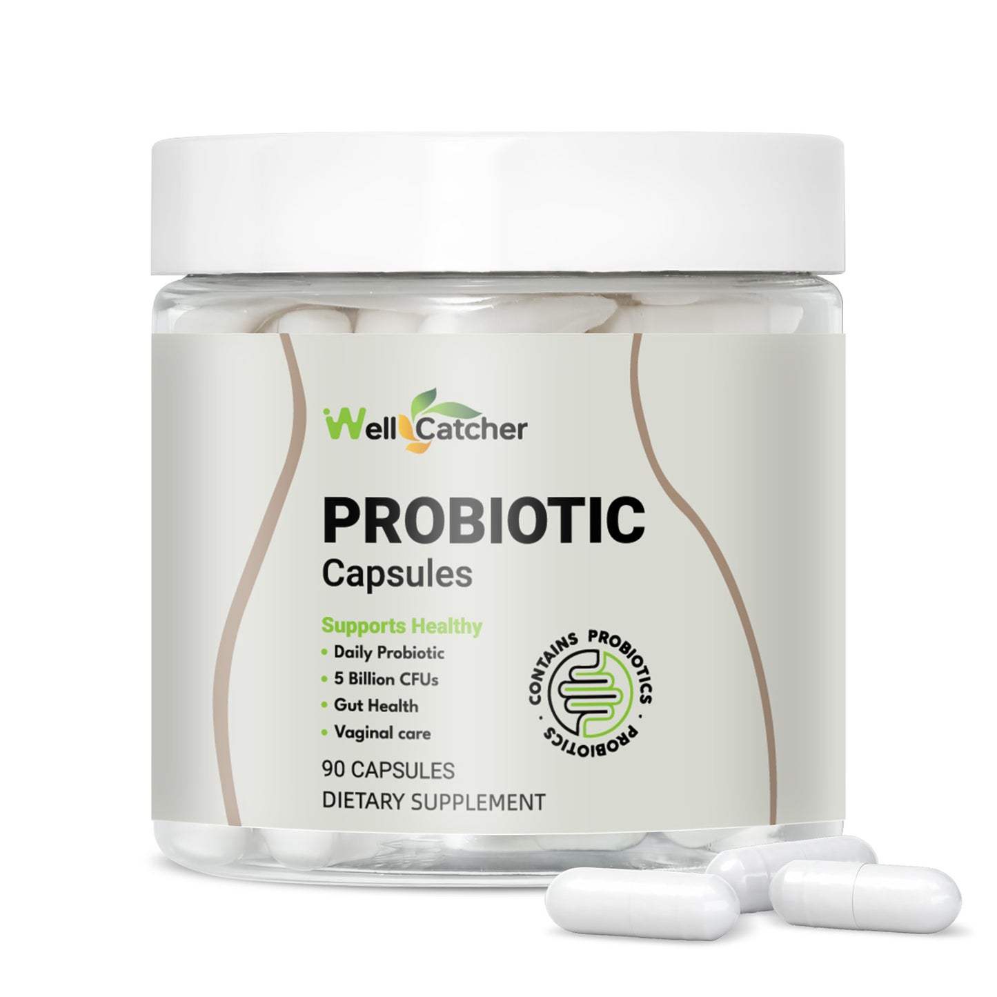 WellCatcher Probiotic Capsules – 5 Billion CFUs for Gut & Vaginal Health | 90 Capsules