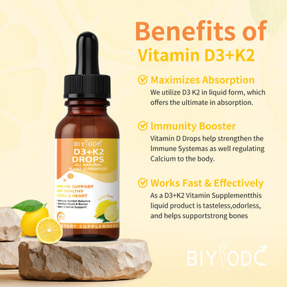 🍋 BIYODE Vitamin D3+K2 Drops | The Golden Guardian for Bones and Heart