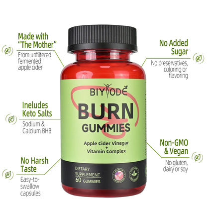 BIYODE Burn Gummies | Keto ACV Gummies with The Mother & BHB Salts for Metabolism Support | Vegan, Non-GMO, 60 Count