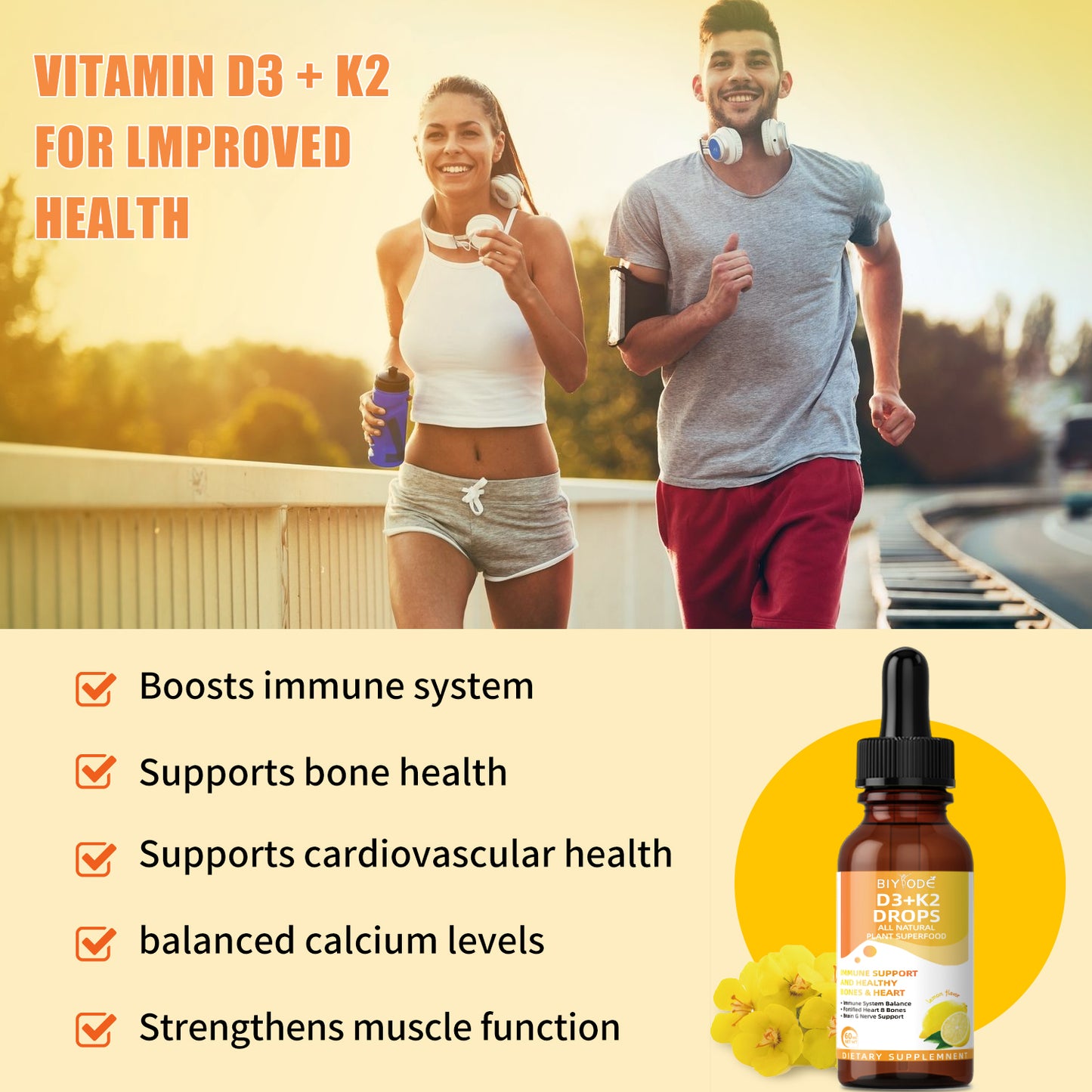 🍋 BIYODE Vitamin D3+K2 Drops | The Golden Guardian for Bones and Heart