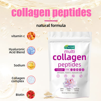 BIYODE Multi Collagen Peptides | 5 Collagen Types with Biotin for Radiant Skin, Hair & Joint Support