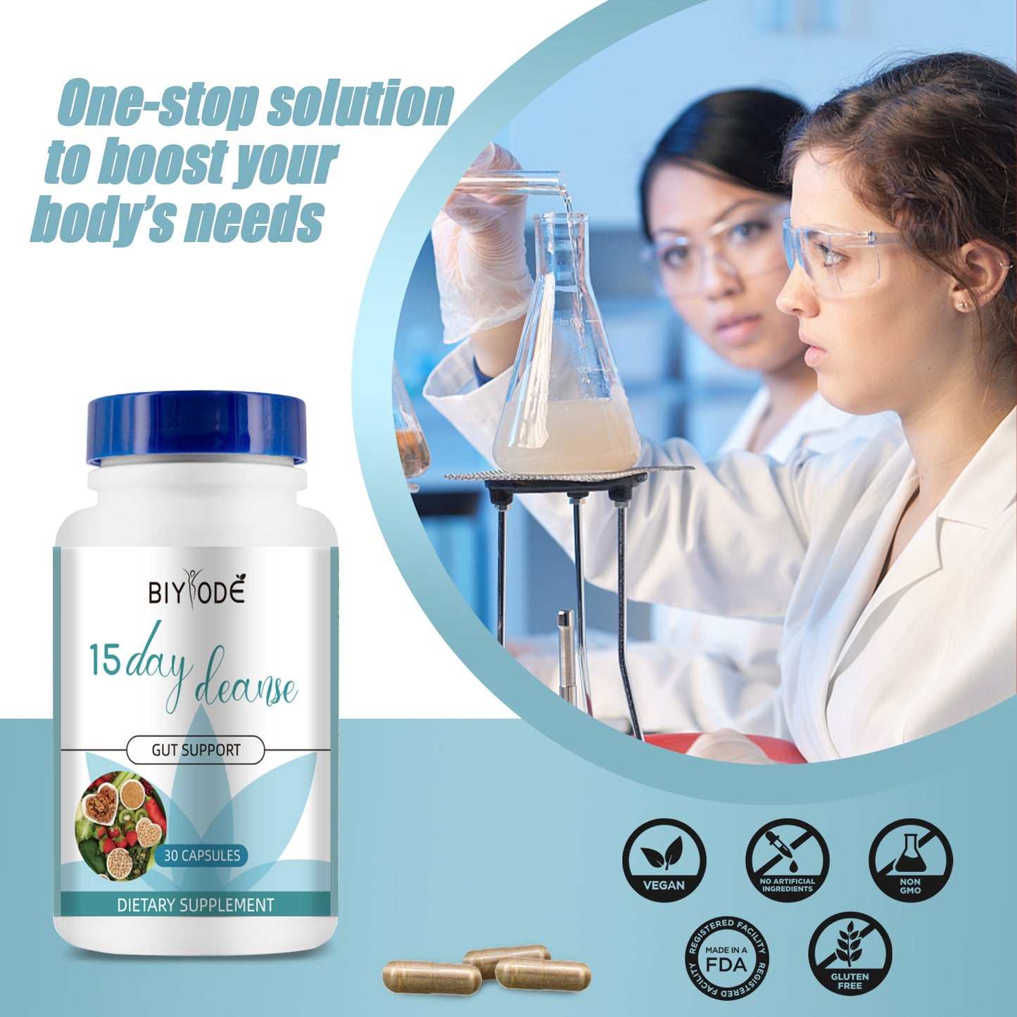 BIYODE 15-Day Cleanse Gut Support – 100% Natural Dietary Supplement | 30 Capsules