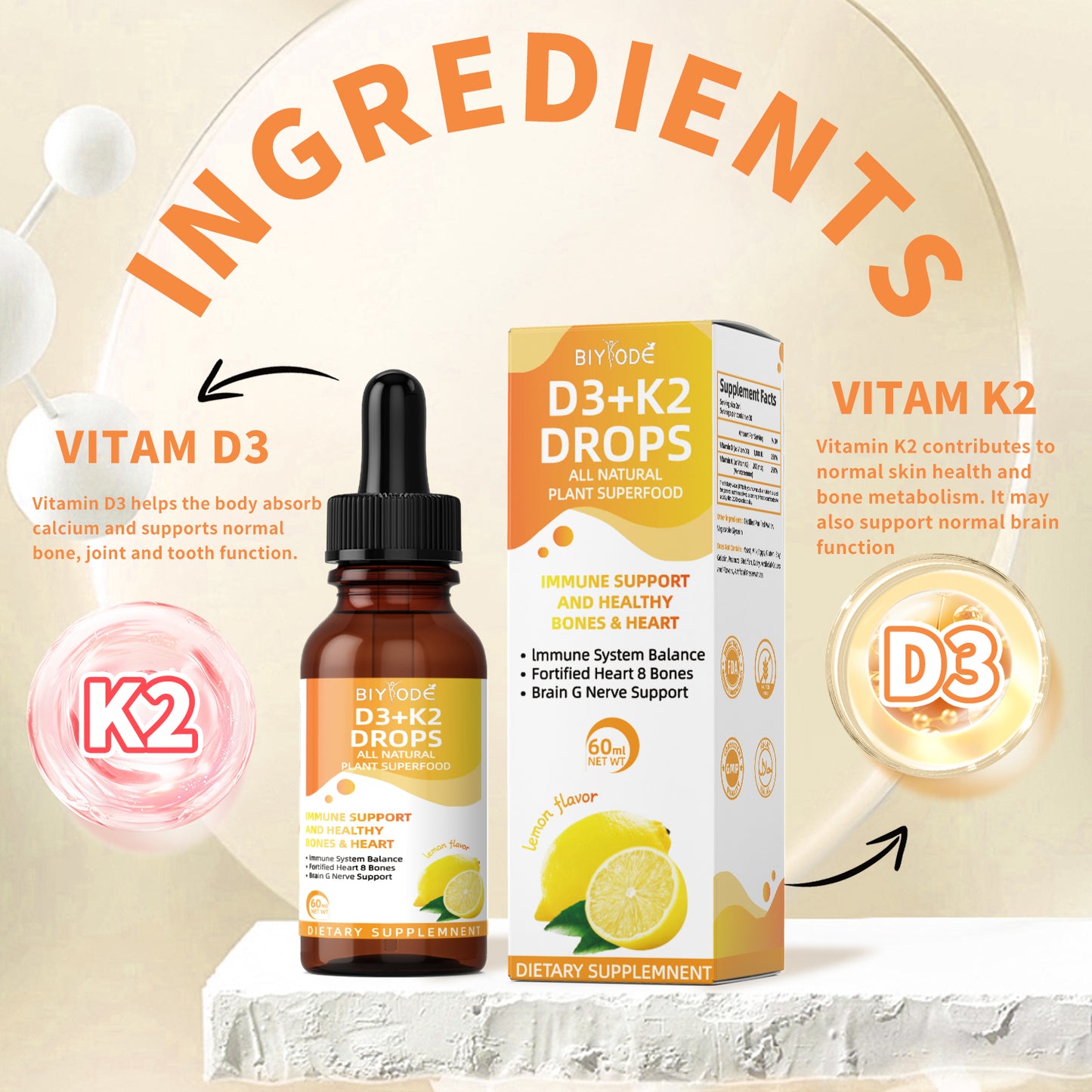 🍋 BIYODE Vitamin D3+K2 Drops | The Golden Guardian for Bones and Heart