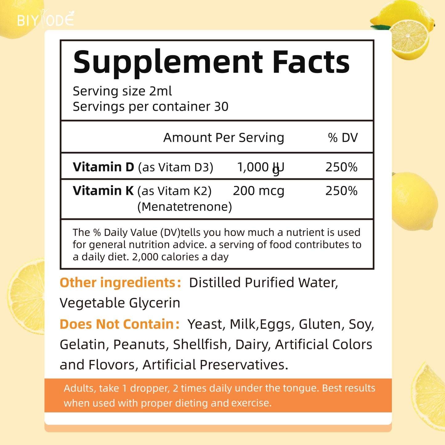 🍋 BIYODE Vitamin D3+K2 Drops | The Golden Guardian for Bones and Heart