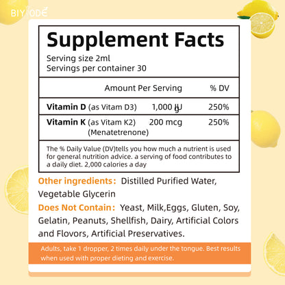 🍋 BIYODE Vitamin D3+K2 Drops | The Golden Guardian for Bones and Heart
